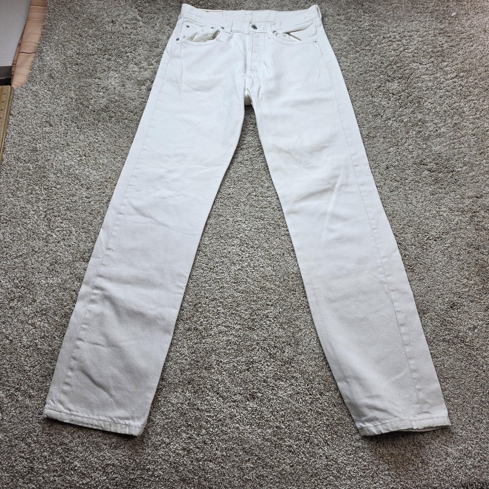 VINTAGE Levi's 501xx Jeans Men 33x34 White Straight Distressed Denim Made In USA